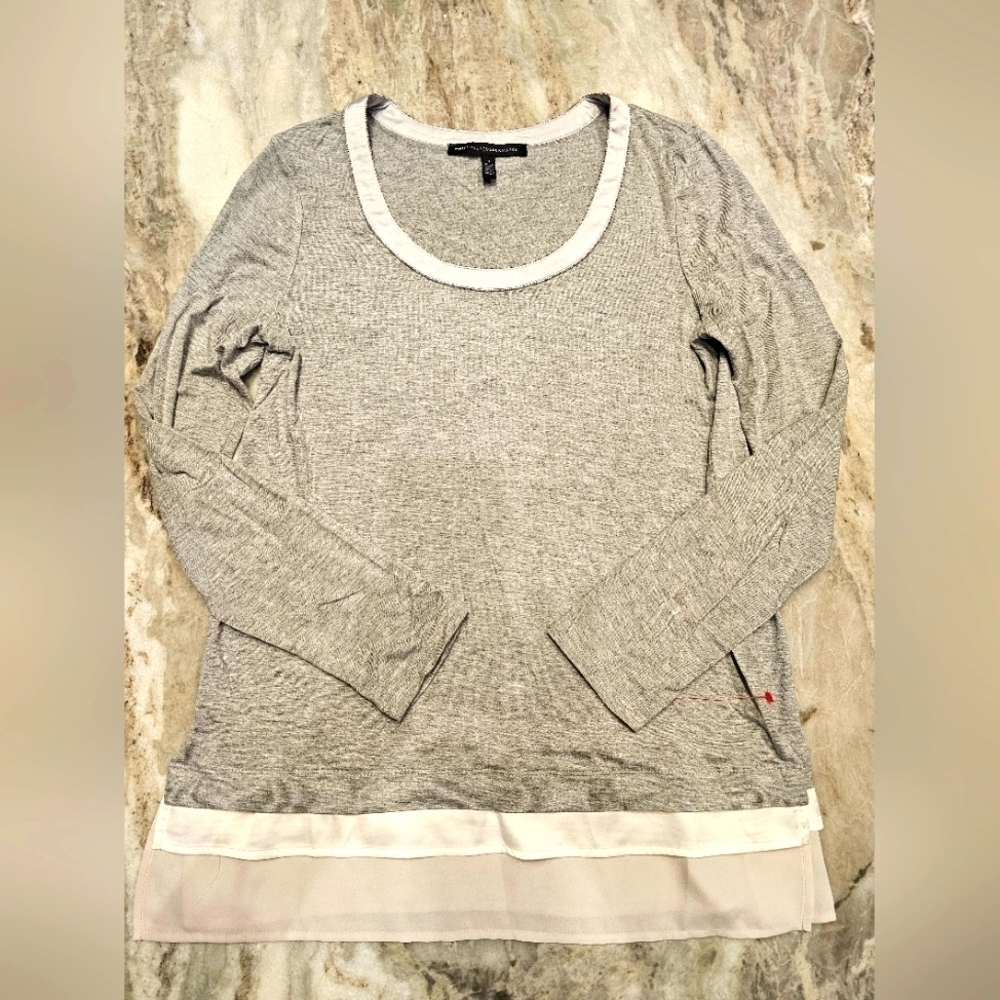 White House Black Market Gray Long Sleeve Top Layered Hem Small